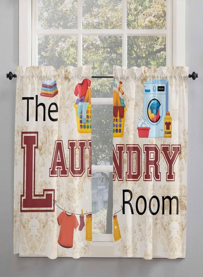 Jolunifun Laundry Room Kitchen Curtain 45 Inch Length,Yellow White Small Short Tiers Curtains Drape,2 Panel Watercolor Window Treatment Rod Pocket Drapery Panels Curtains for Laundry Room/Kitchen Windows 55x45 - Image 2